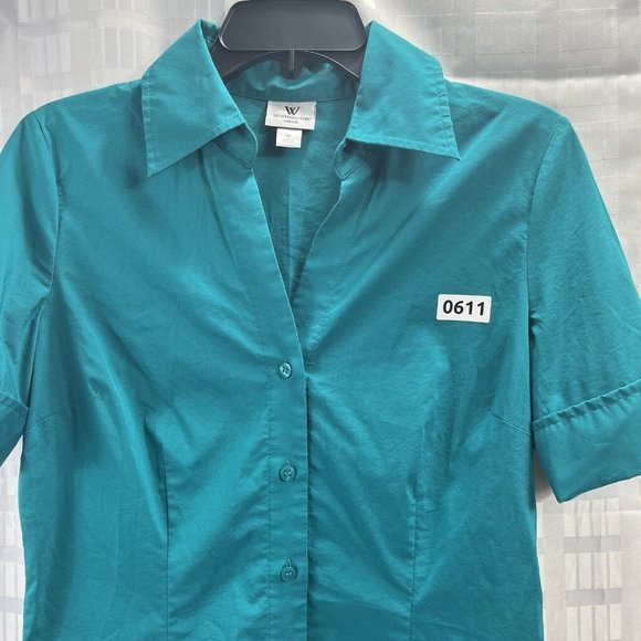 Worthington Shirt Womens Color Green Size MButton Up ShortSleeve Collared Casual - Picture 13 of 16